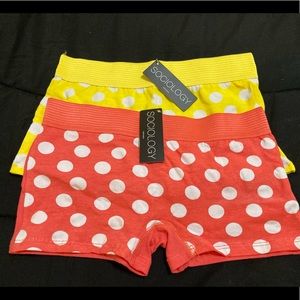 TWO PAIRS! New with tags cotton polka dot boyshorts with elastic waist! Size S.